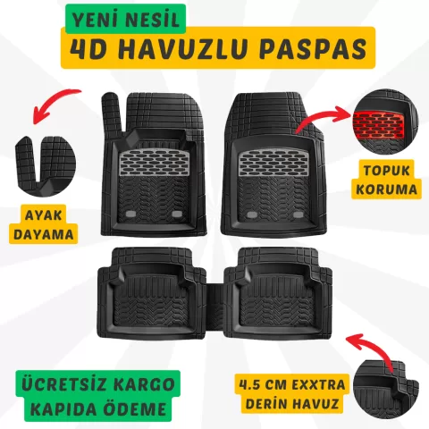 Renault Clio 4 2012-2019 4D Havuzlu Paspas Karbon Gri