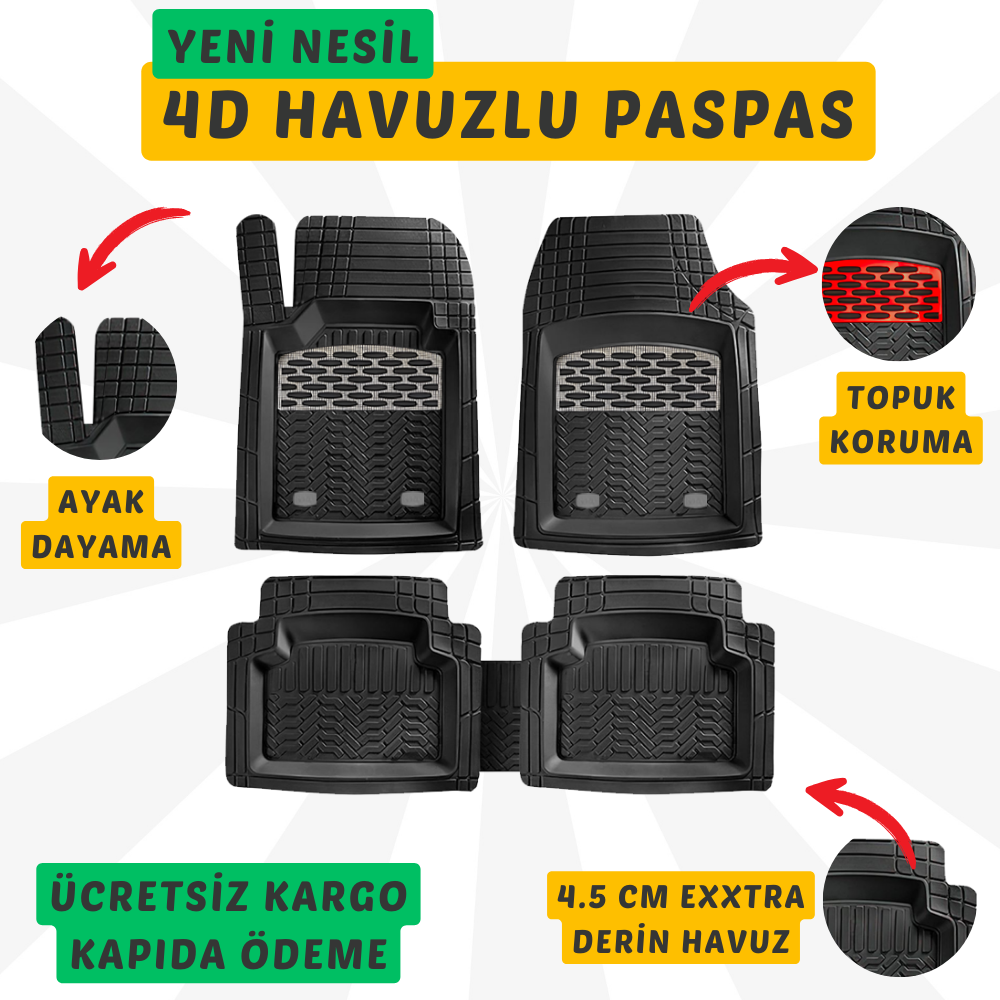 Renault Clio 4 2012-2019 4D Havuzlu Paspas Karbon Gri